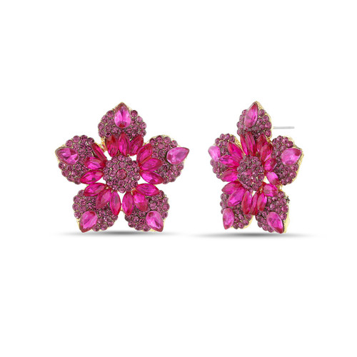 Pink | Pink Stone Flower Stud Earrings