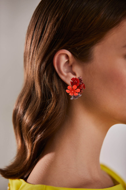 Red | Red Floral Cluster Stud Earrings Form