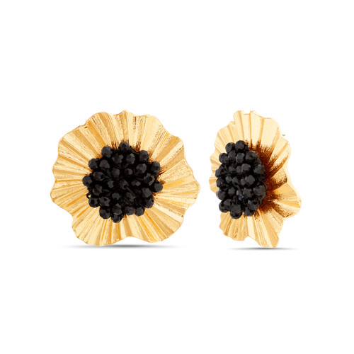 Gold | Black Beaded Center Flower Stud Earring