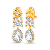 Gold | Metal and Stone Leaf Drop Earrings