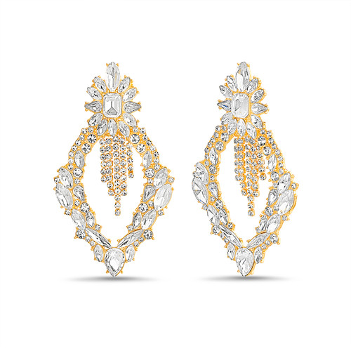 Gold | Crystal Cluster Statement Earrings Front