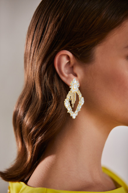 Gold | Crystal Cluster Statement Earrings Model
