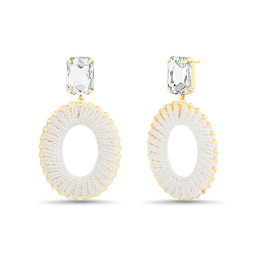 White Statement Hoop Drop Earrings Front