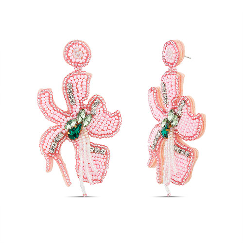 Seed Beaded Flower Earrings Front