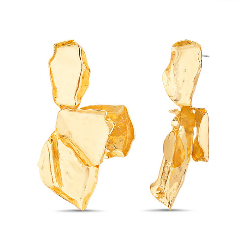 Gold Crumpled Metal Earrings Front
