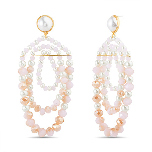 Pink Glass Beaded Statement Earrings Front