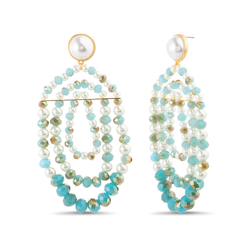 Blue Glass Beaded Statement Earrings Front