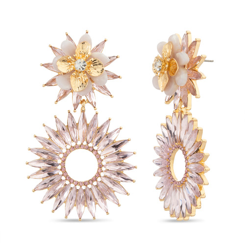 Pink | Flower Sunburst Statement Earrings Front