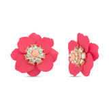Pink | 3D Flower Button Earrings Front
