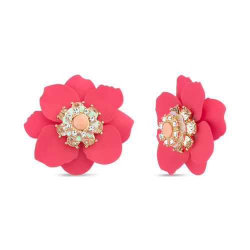 Pink | 3D Flower Button Earrings Front