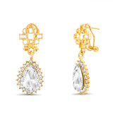 Gold | Filigree Crystal Stone Teardrop Earrings