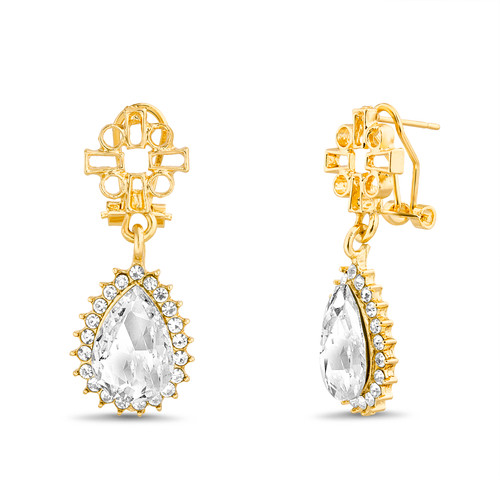 Gold | Filigree Crystal Stone Teardrop Earrings