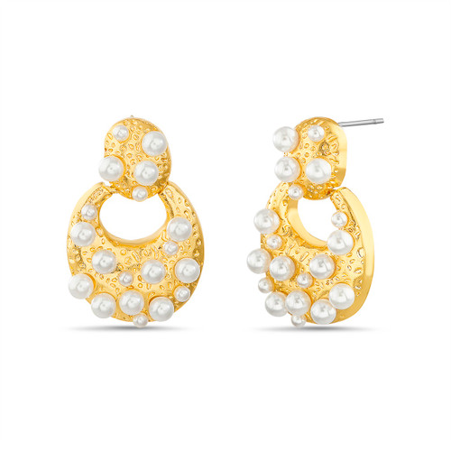 Gold | Scattered Pearl Door Knocker Earrings Front