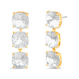 Gold | 3 Tier Linear Stone Earrings Front