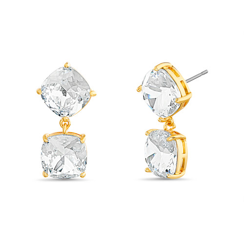 Gold | 2 Tier Crystal Drop Earrings Front