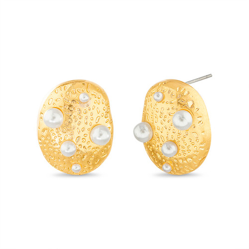 Gold | Scattered Pearl Stud Earrings Front
