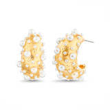 Gold | Scattered Pearl C Hoop Earrings Front