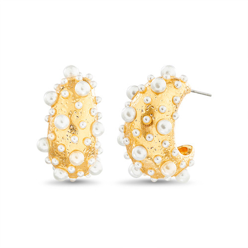 Gold | Scattered Pearl C Hoop Earrings Front