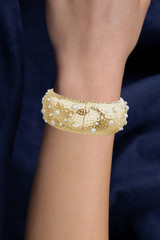 Gold | Scattered Pearl Statement Hinge Bracelet Model