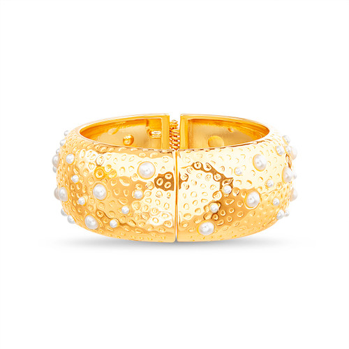 Gold | Scattered Pearl Statement Hinge Bracelet Front