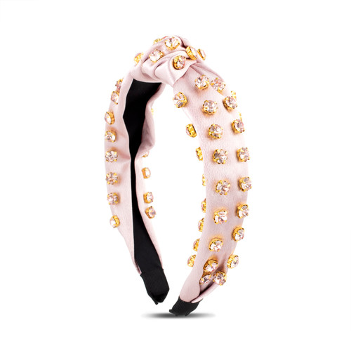 Pink | Knotted Satin Headband with Stones