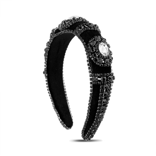 Black | Beaded Vintage Puff Headband