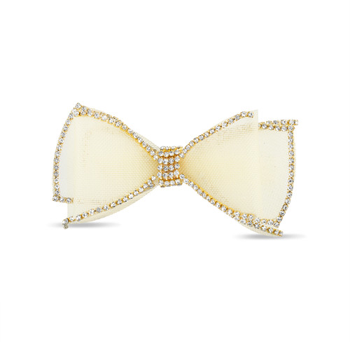 Ivory | Tulle Bow Barrette with Stones