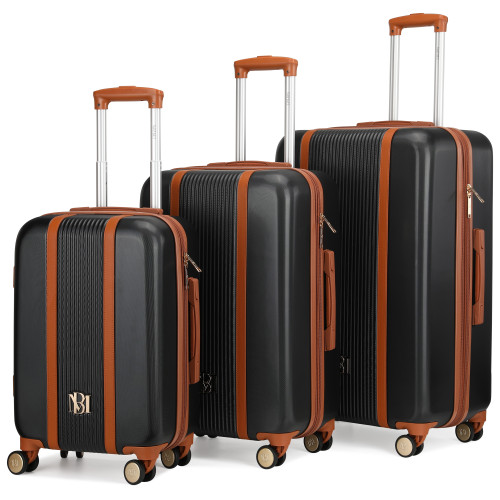 Black | Mia 3 Piece Expandable Retro Luggage Set