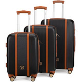 Black | Mia 3 Piece Expandable Retro Luggage Set