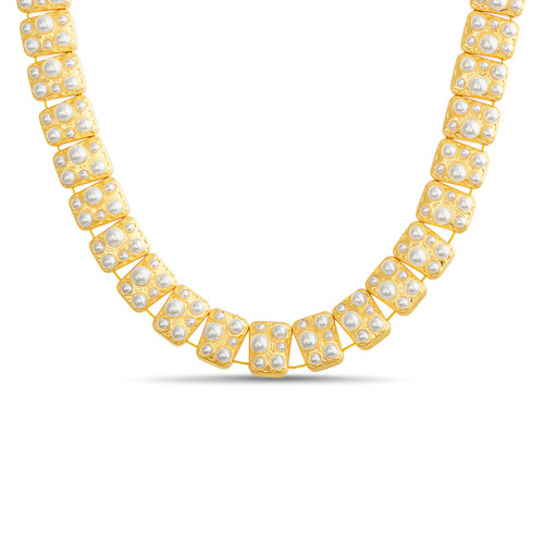 Gold | Scattered Pearl Metal Necklace Front