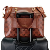 Brown Madalyn Vegan Leather Travel Tote Weekender Bag suitcase attachment
