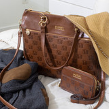 Brown Madalyn Vegan Leather Travel Tote Weekender Bag with body belt bag