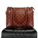 Brown Madalyn Vegan Leather Travel Tote Weekender Bag with suitcase