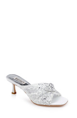 White | Brandy Rhinestone-Studded Mules