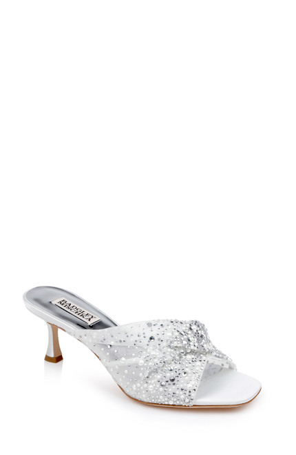 White | Brandy Rhinestone-Studded Mules