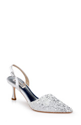 White | Brenna Rhinestone-Studded 2-Piece Slingbacks
