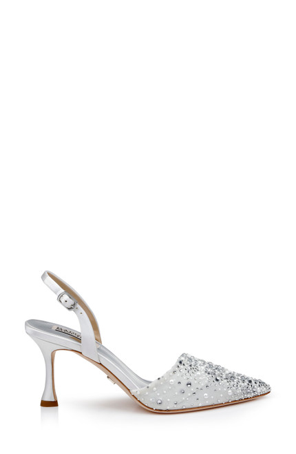 White | Brenna Rhinestone-Studded 2-Piece Slingbacks