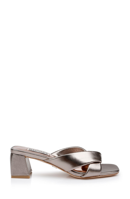 Light Bronze | Briella II Metallic Crisscross Strap Block Heel Mules