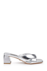 Silver | Briella II Metallic Crisscross Strap Block Heel Mules