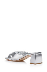 Silver | Briella II Metallic Crisscross Strap Block Heel Mules