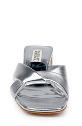 Silver | Briella II Metallic Crisscross Strap Block Heel Mules