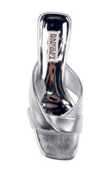 Silver | Briella II Metallic Crisscross Strap Block Heel Mules