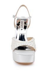 White | Bryleigh Satin Platform Block Heels with Bejeweled Vamp