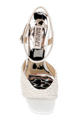 White | Bryleigh Satin Platform Block Heels with Bejeweled Vamp