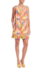 Coral Multi | Notch Neck Printed Sheath Dress Front