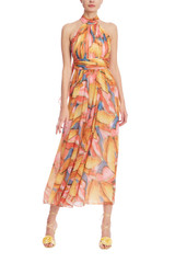 Yellow | Printed Halter Neck Midi Dress Front