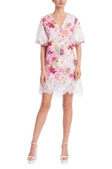 Pink Multi | Floral Embroidered Lace V-Neck Mini Dress Front