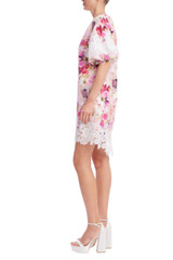 Pink Multi | Floral Embroidered Lace V-Neck Mini Dress Side