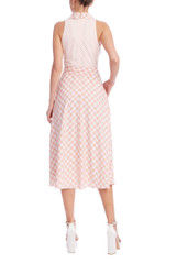 Peach Multi | Peach Gingham Sleeveless Midi Dress with Waist Tie Back
