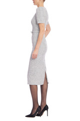 White Black | Speckled Knit Lace-Up Neck Midi Dress Side